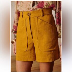 Sezane Albarello Mustard High-Waisted Shorts
